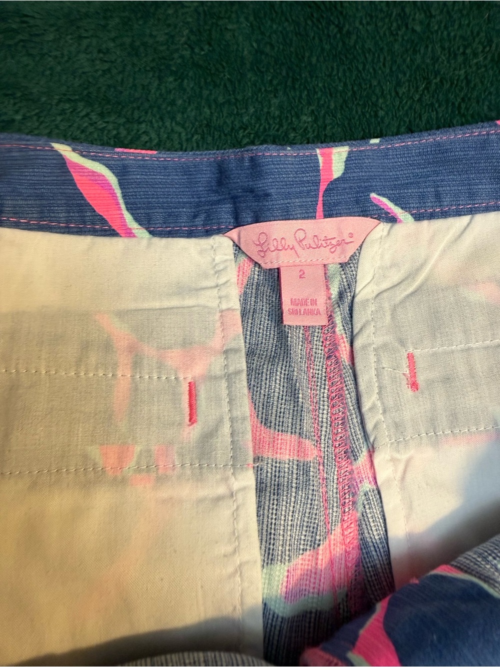 Lilly Pulitzer Navy Shorts with Bright Pink & Lime Sculptural Print - Picture 4 of 4